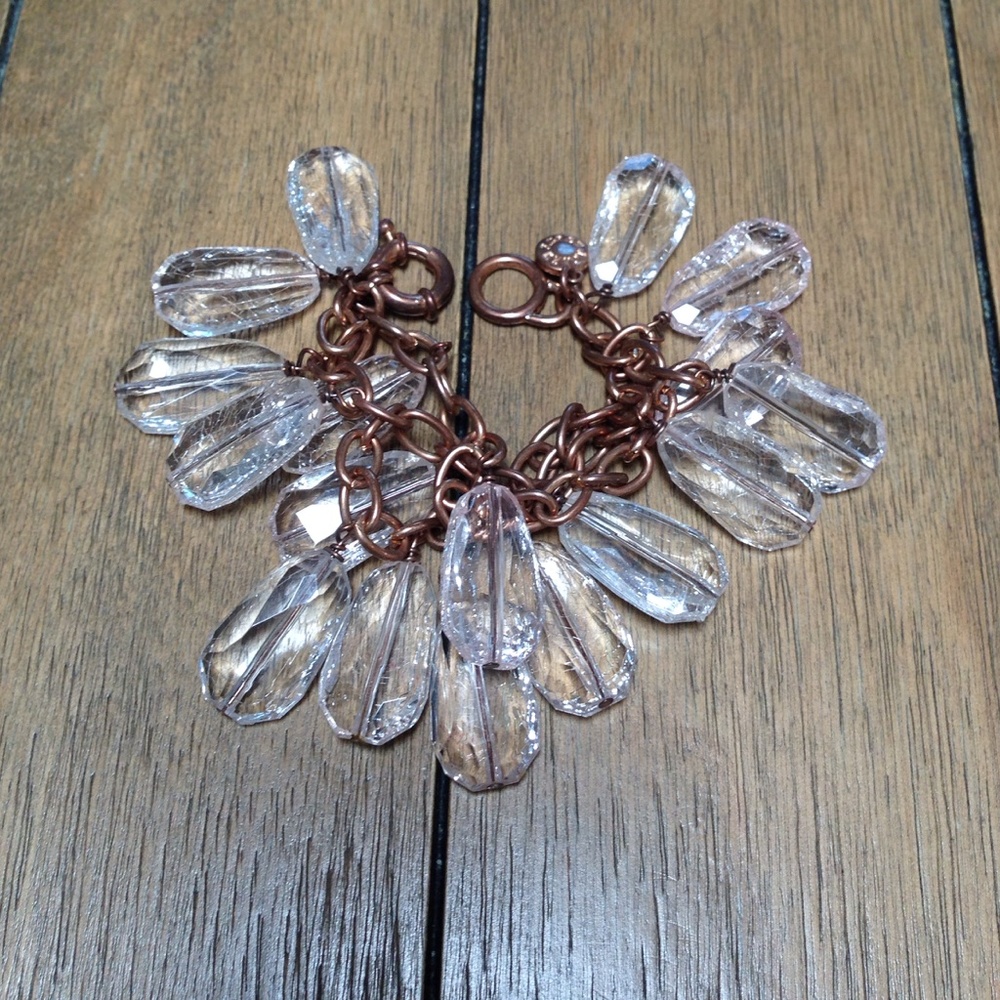 J Crew Clear Pink Jewel Copper Chain Bracelet